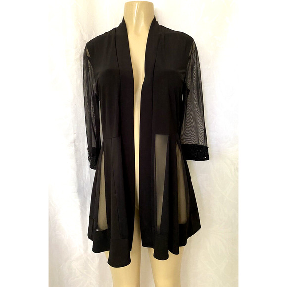 R&M Richards Glitter Trim Illusion Jacket Black Open Mesh 3/4 Sleeve 12P - Picture 2 of 7